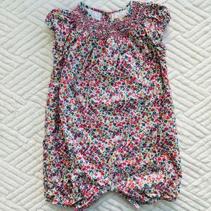 John Lewis Baby Girls 12-18M Pink Floral Smocked Cotton Bubble Romper Outfit
